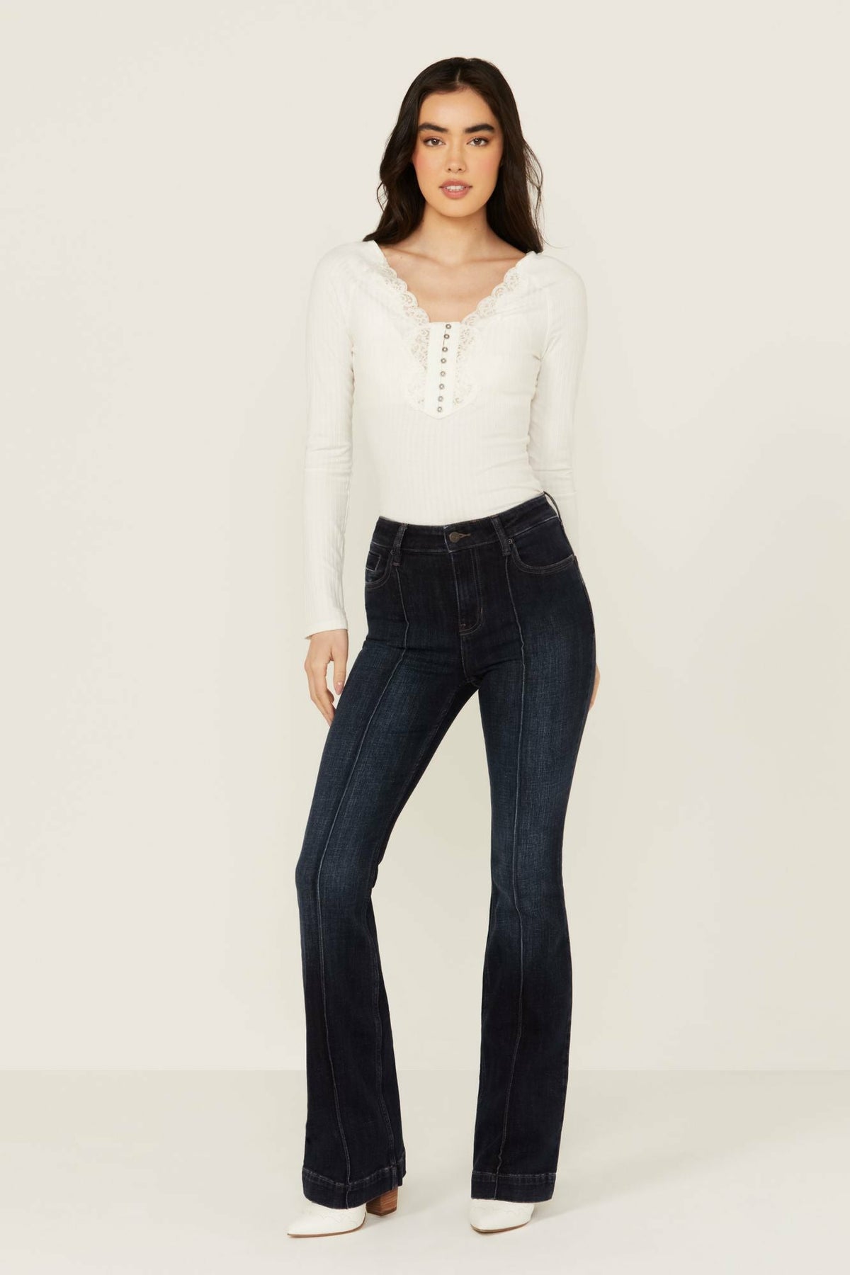 Regent Dark Wash Gypsy High Rise Seamed Bootcut Comfort Stretch Denim Jeans