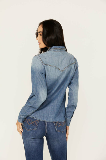 Rigid Wayside Studded Chambray Long Sleeve Snap Western Shirt