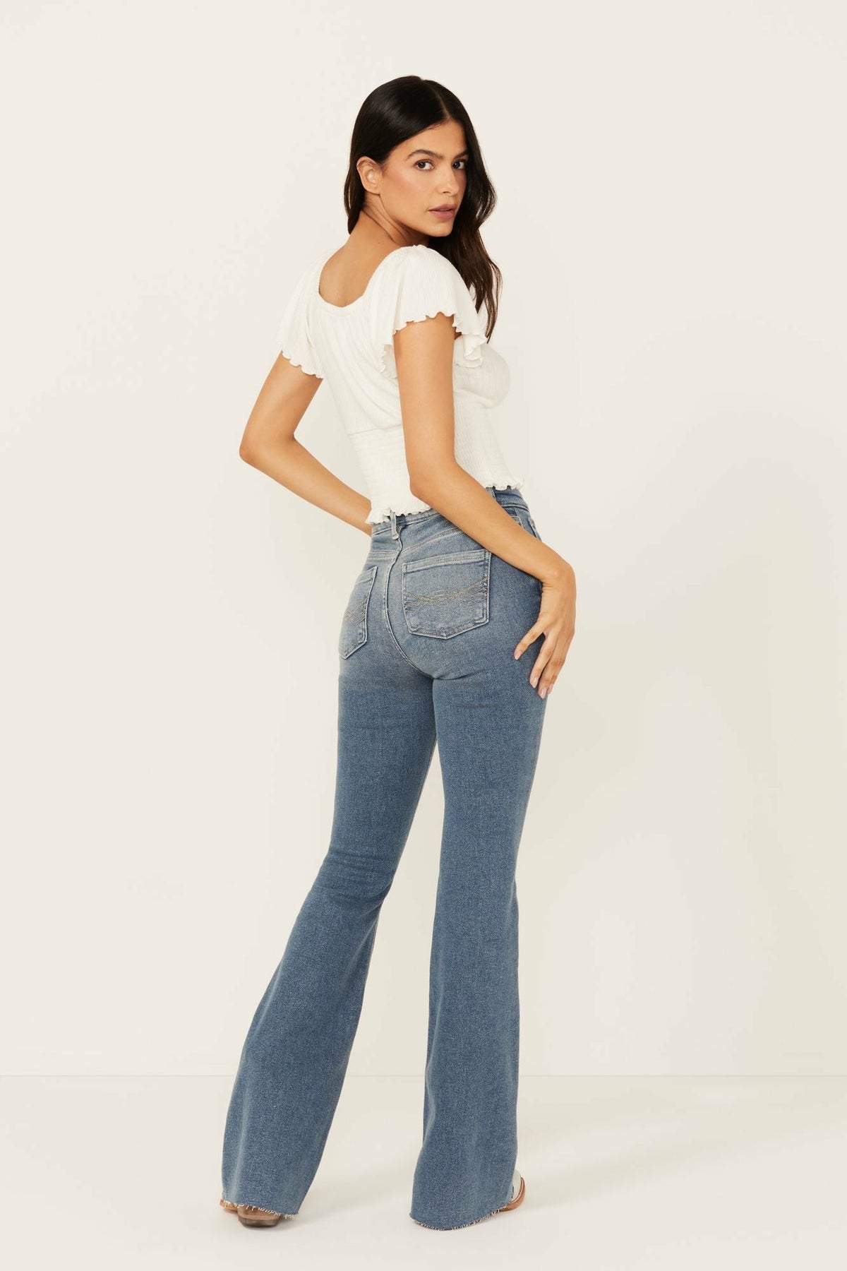 Barnwell Medium Wash High Rise Flare Stretch Denim Jeans