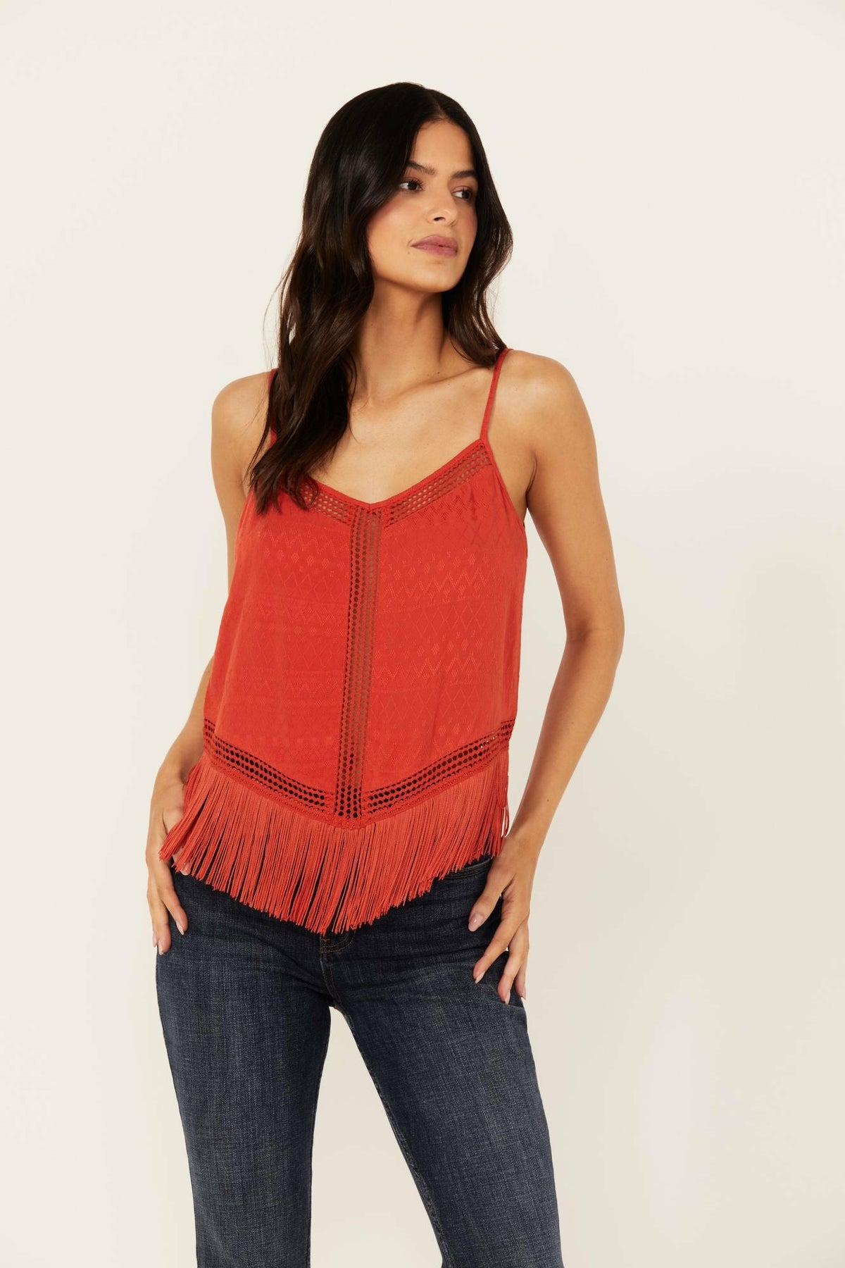 Briarwick Jacquard Print Fringe And Lace Tank Top