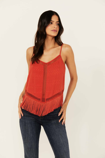 Briarwick Jacquard Print Fringe And Lace Tank Top