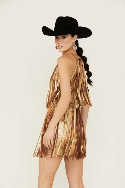 Tucker Faux Suede Fringe Mini Dress