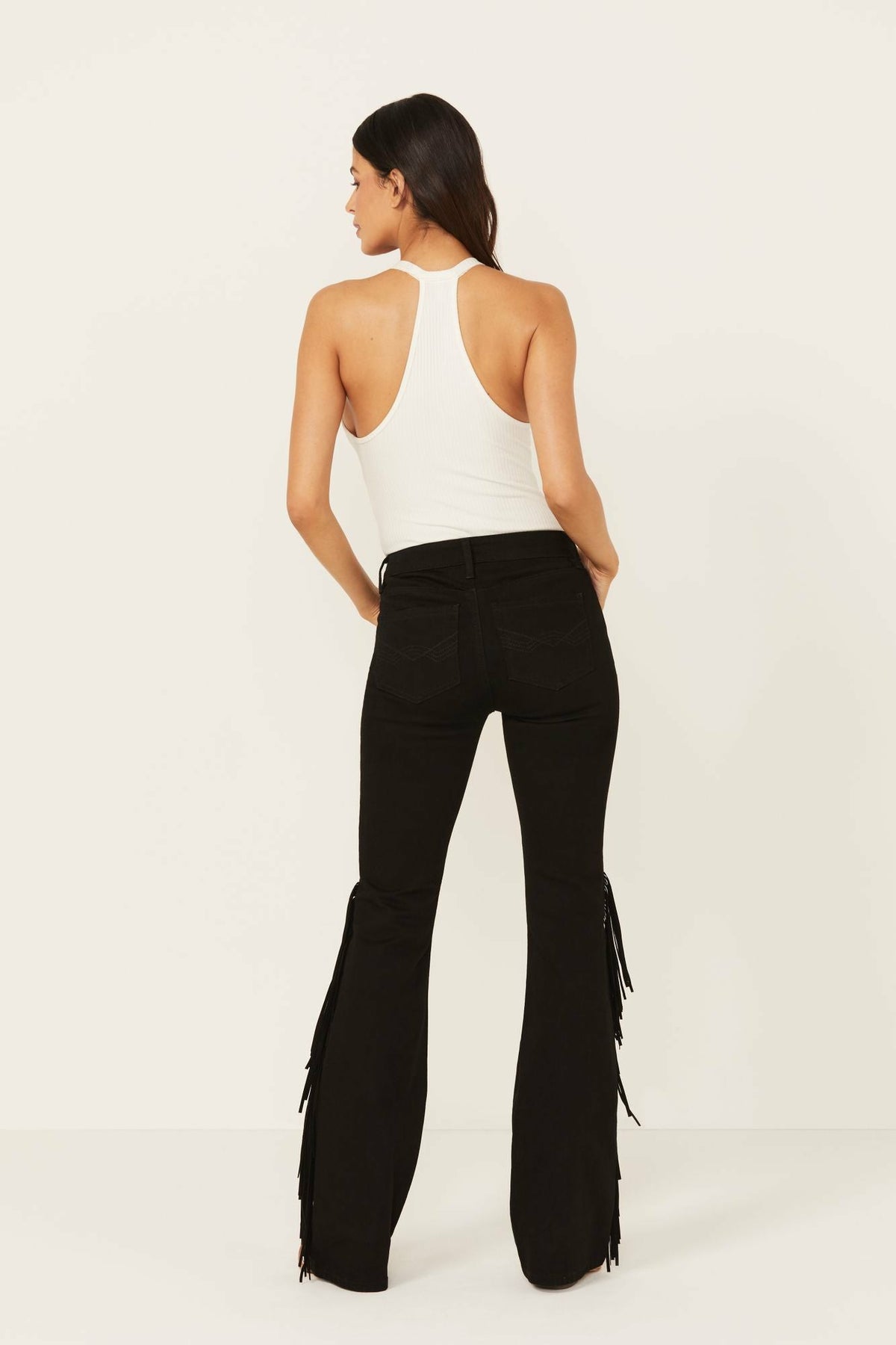 Danby Drive Rebel Mid Rise Suede Fringe Comfort Stretch Denim Jeans