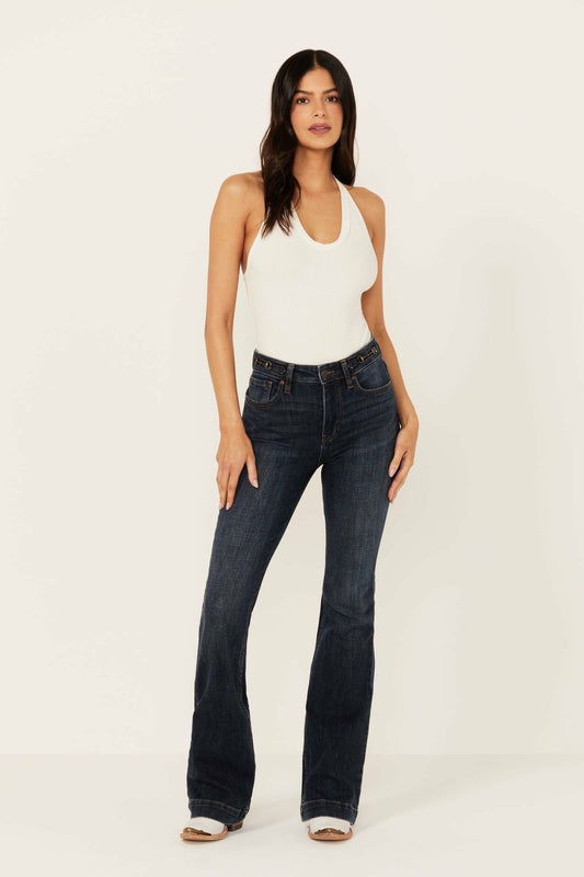 Hermosa Dark Wash High Rise Bootcut Horsebit Comfort Stretch Denim Jeans
