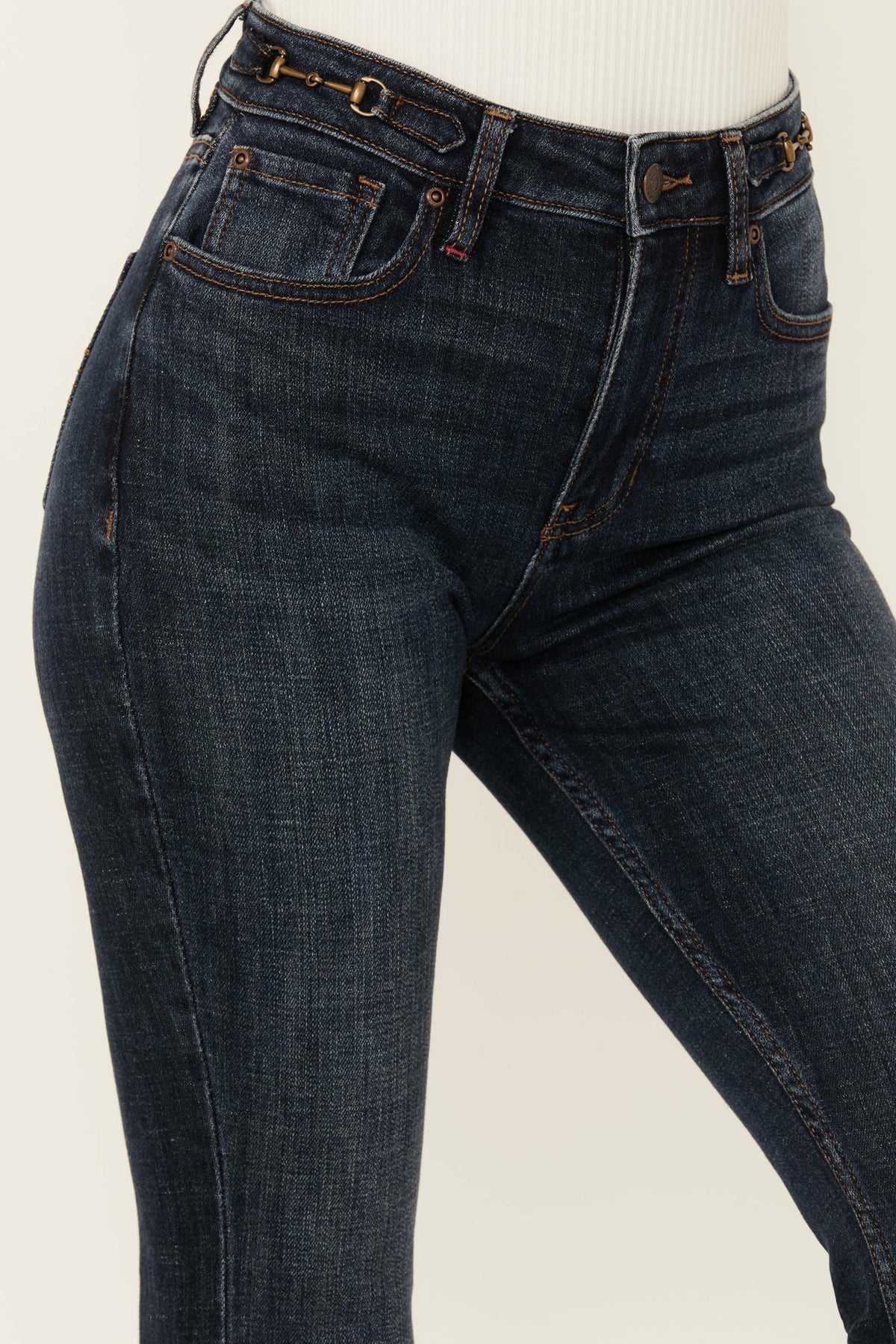 Hermosa Dark Wash High Rise Bootcut Horsebit Comfort Stretch Denim Jeans