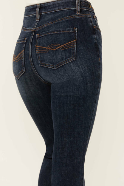 Hermosa Dark Wash High Rise Bootcut Horsebit Comfort Stretch Denim Jeans