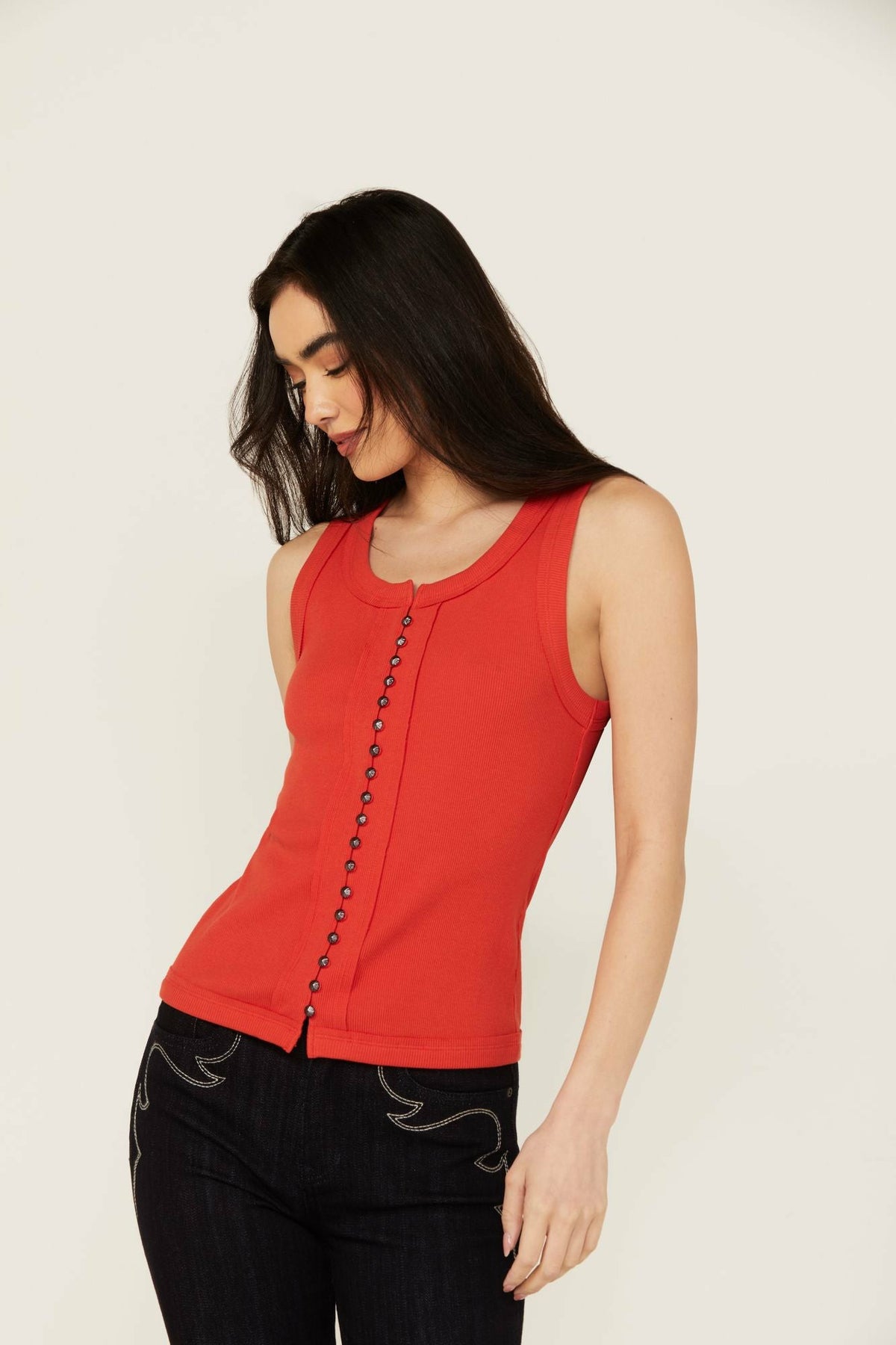 Edna Button Front Ribbed Tank