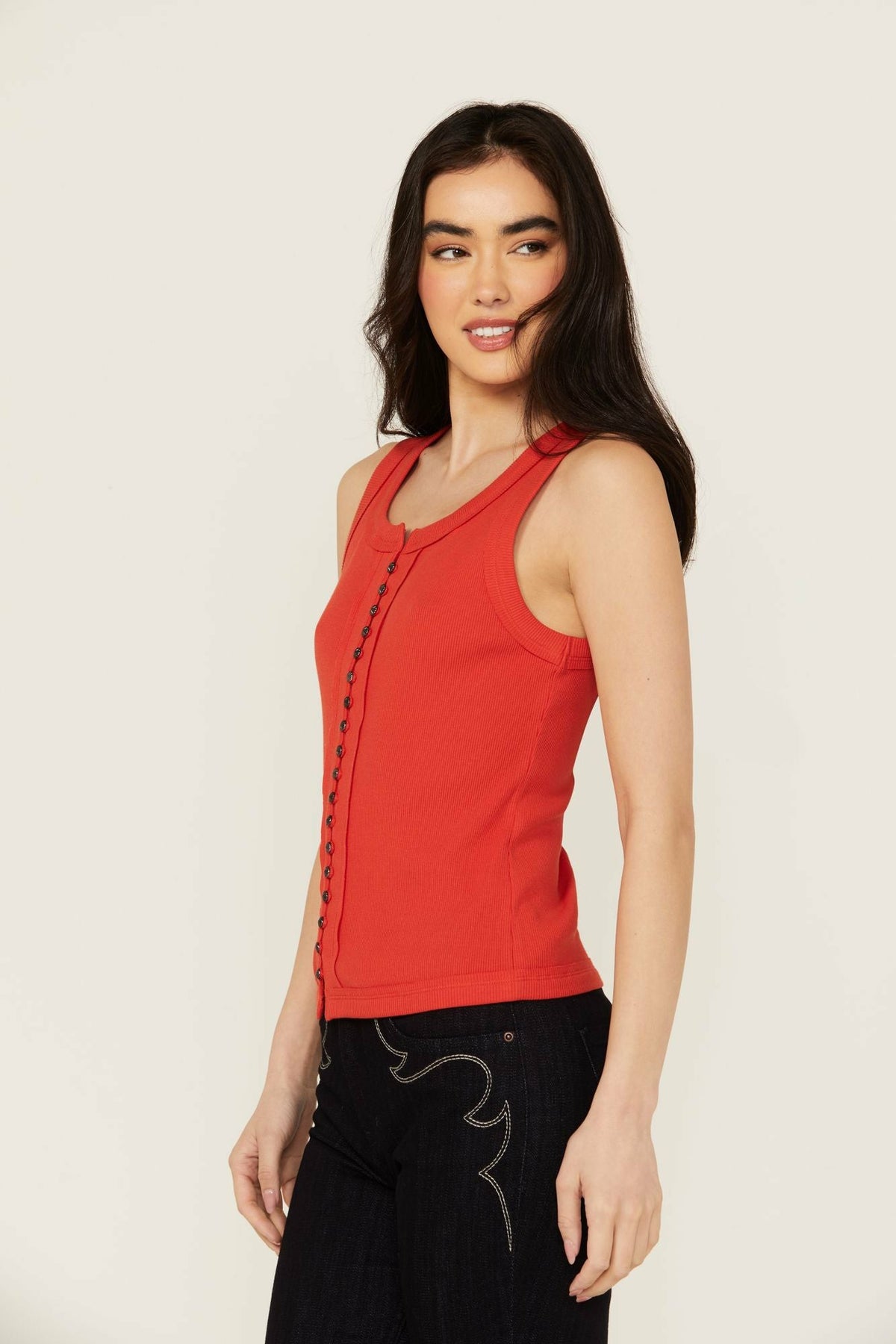 Edna Button Front Ribbed Tank