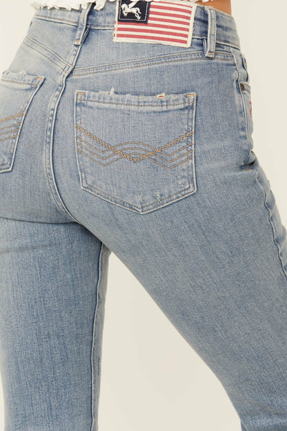 Western Cowboy Embroidered High Rise Bootcut Denim Jeans