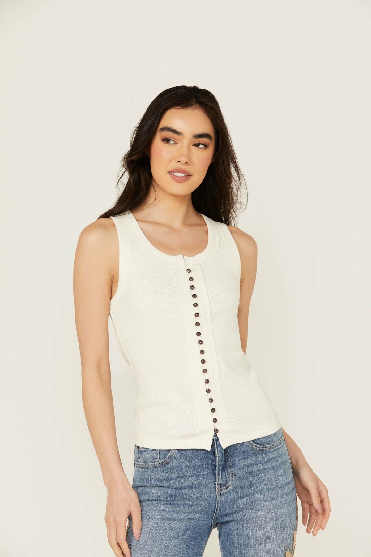 Edna Button Front Ribbed Tank