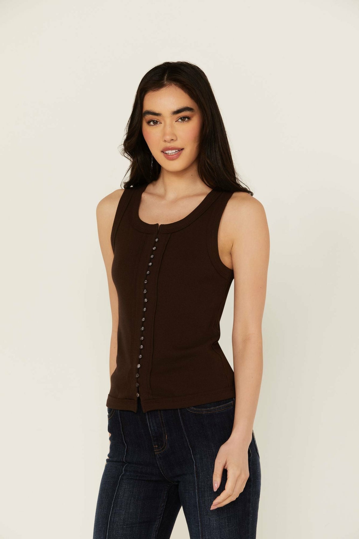 Edna Button Front Ribbed Tank
