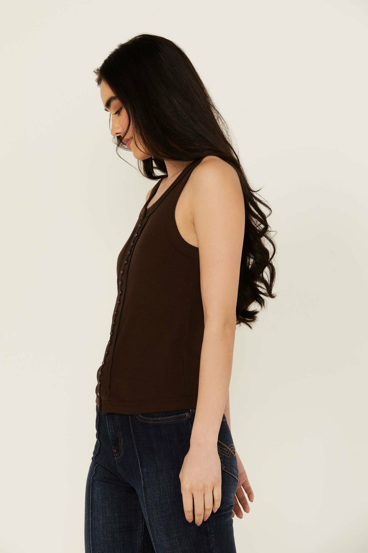 Edna Button Front Ribbed Tank