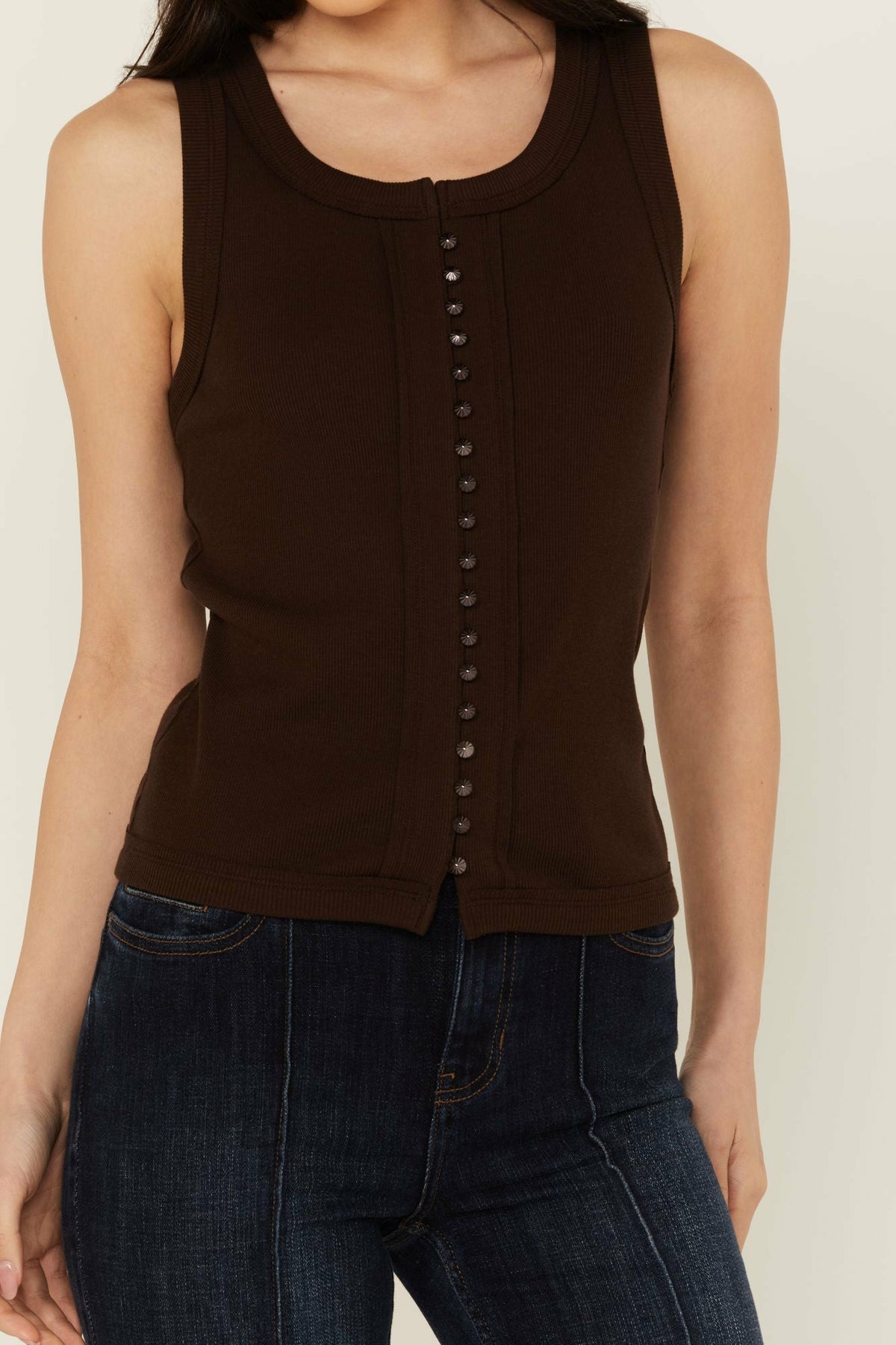 Edna Button Front Ribbed Tank