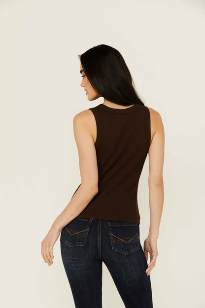 Edna Button Front Ribbed Tank