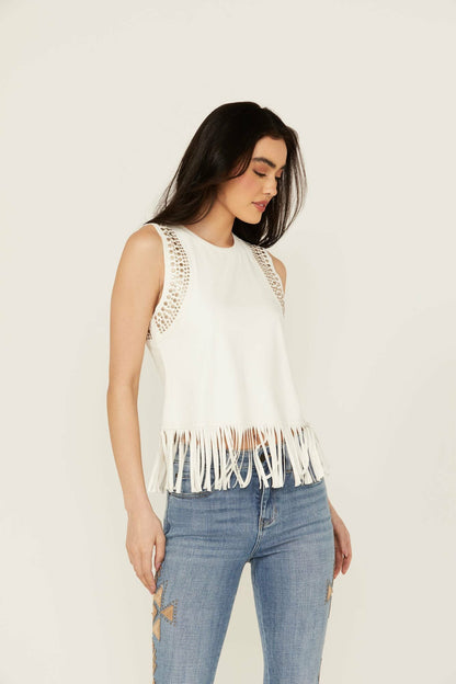 Lillian Studded Fringe Faux Suede Tank Top