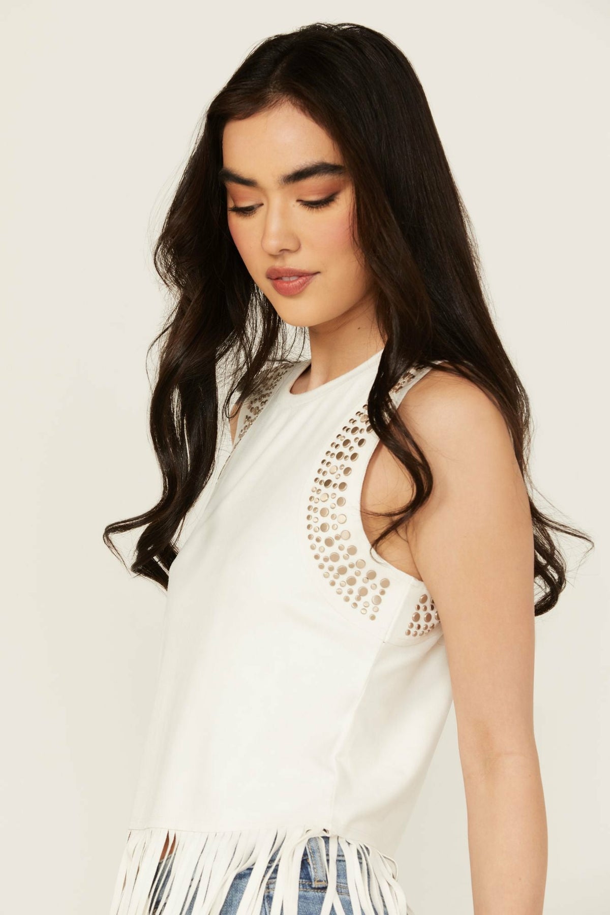 Lillian Studded Fringe Faux Suede Tank Top