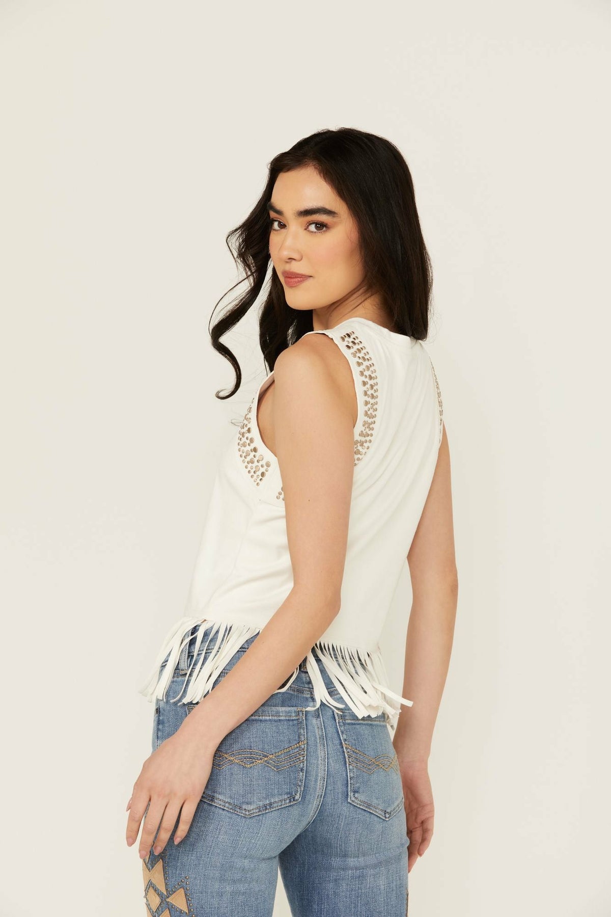 Lillian Studded Fringe Faux Suede Tank Top