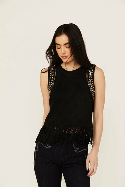 Lillian Studded Fringe Faux Suede Tank Top