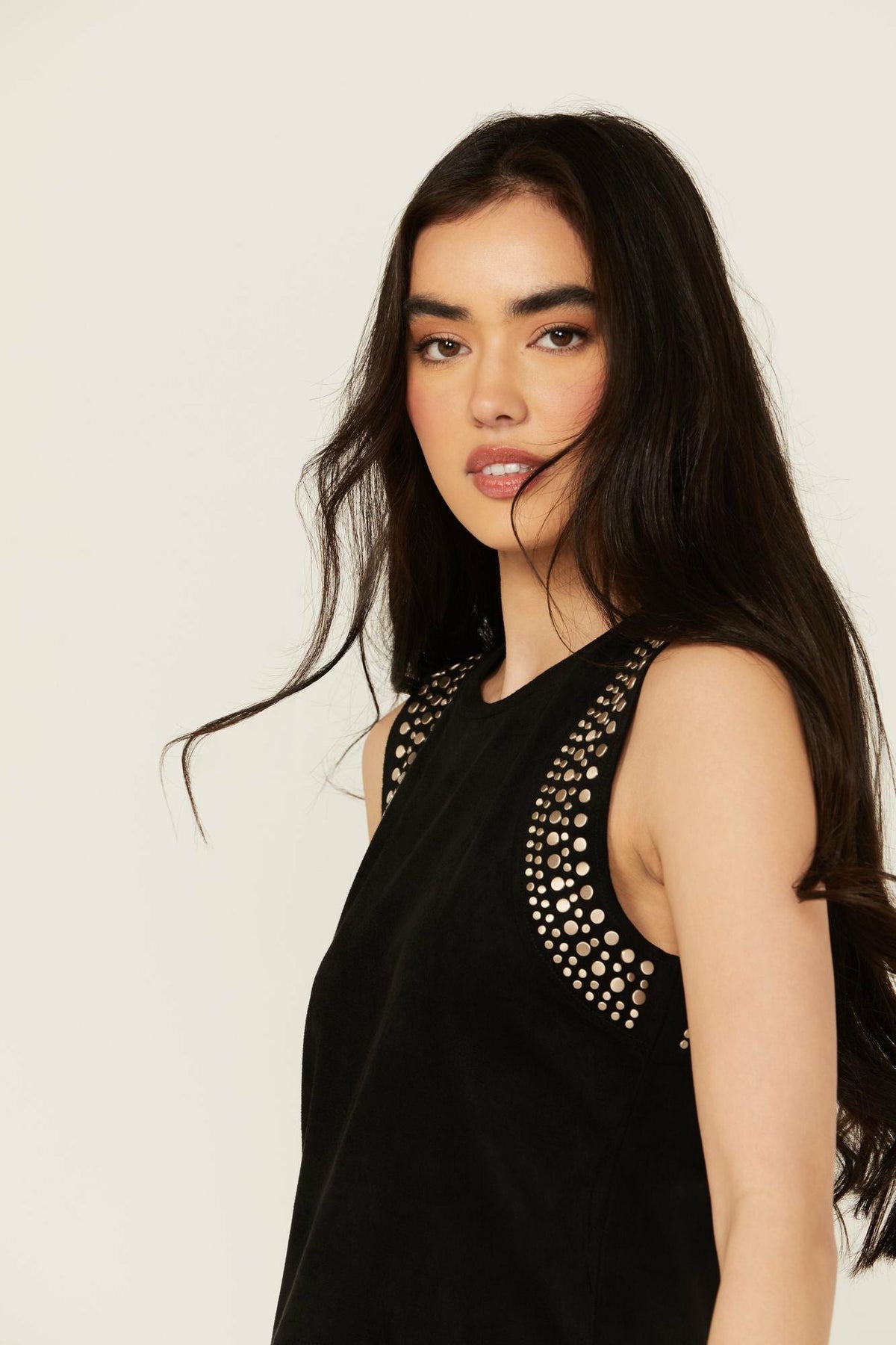 Lillian Studded Fringe Faux Suede Tank Top
