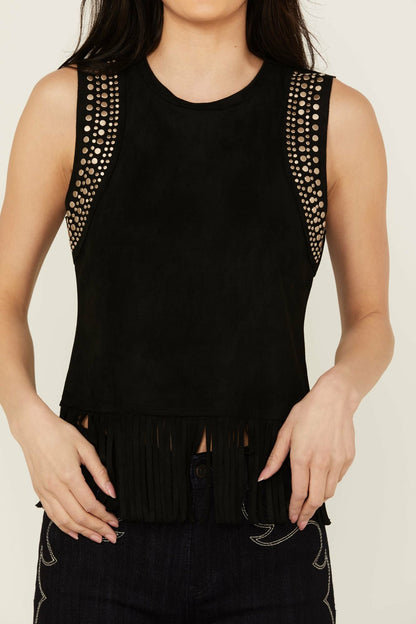 Lillian Studded Fringe Faux Suede Tank Top