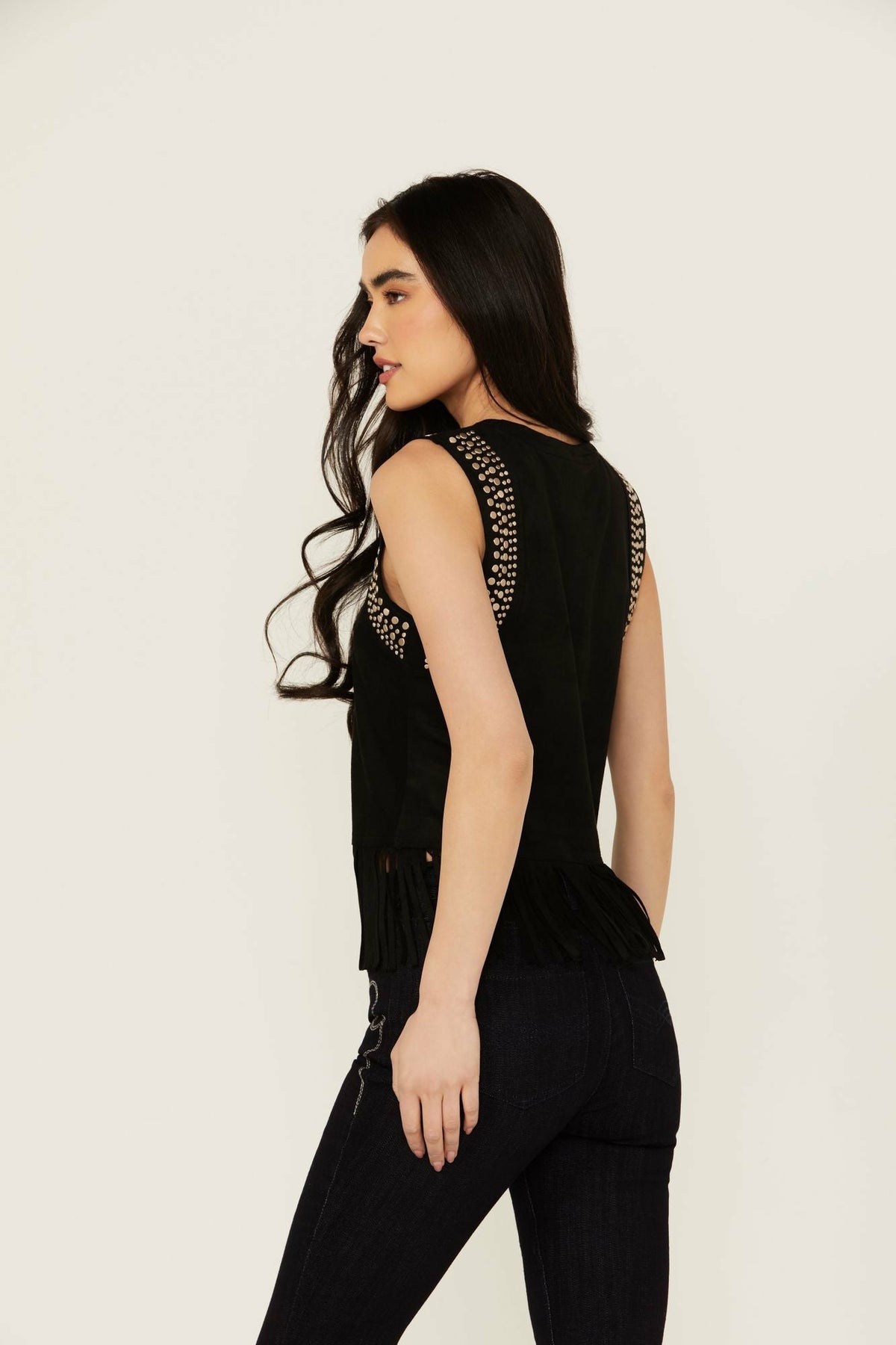 Lillian Studded Fringe Faux Suede Tank Top