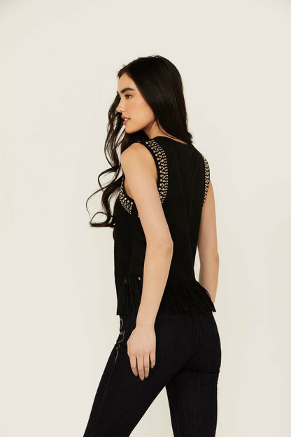 Lillian Studded Fringe Faux Suede Tank Top