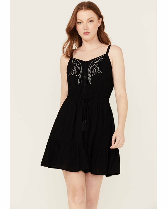 Wilsonia Tie Front Western Embroidered Dress