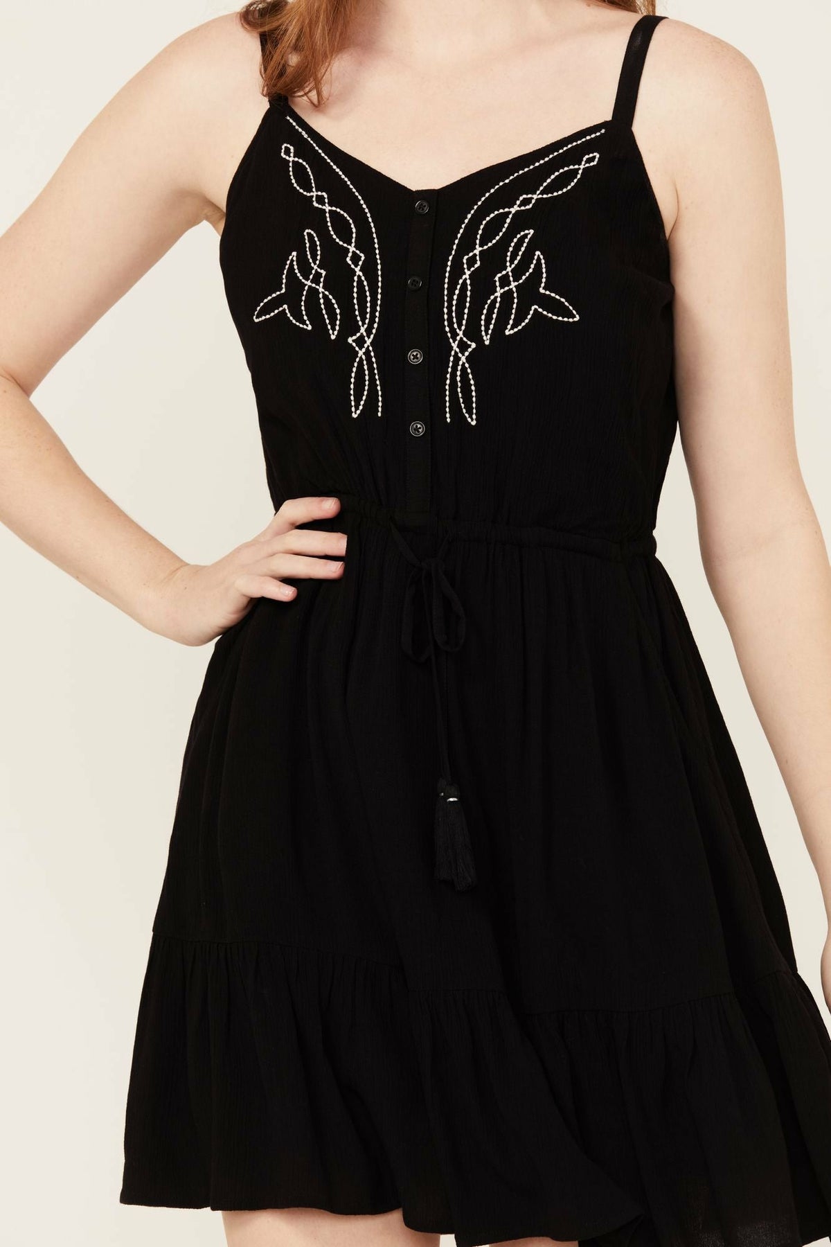 Wilsonia Tie Front Western Embroidered Dress