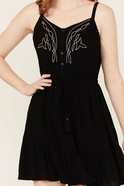 Wilsonia Tie Front Western Embroidered Dress