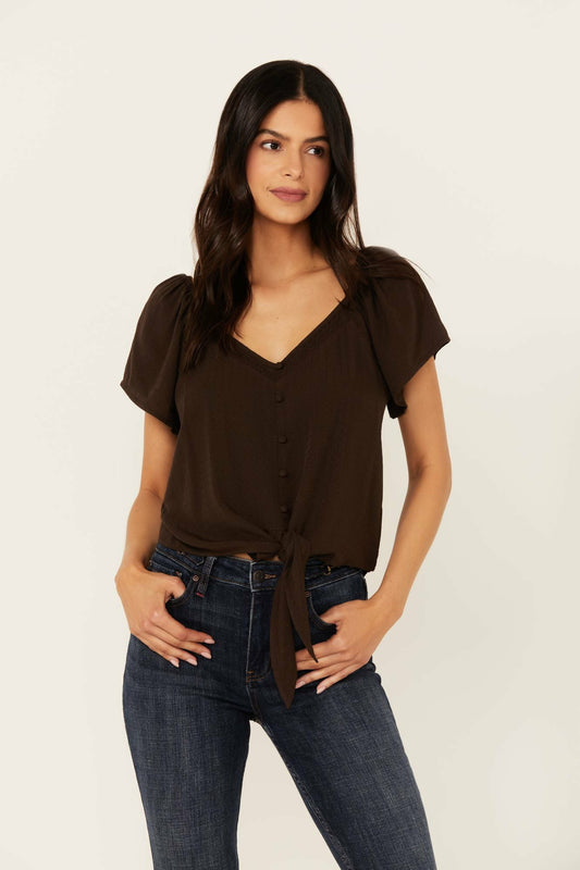 Tern Flutter Sleeve Tie Front Top