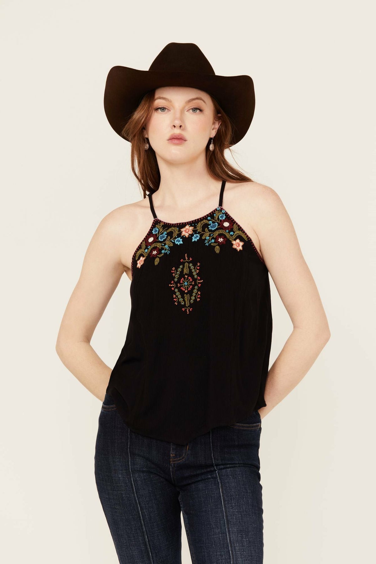 Surrey Embroidered And Beaded Halter Top