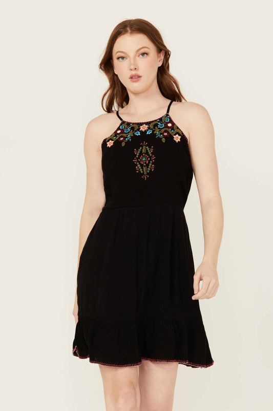 Wolfeboro Embroidered And Beaded Halter Mini Dress
