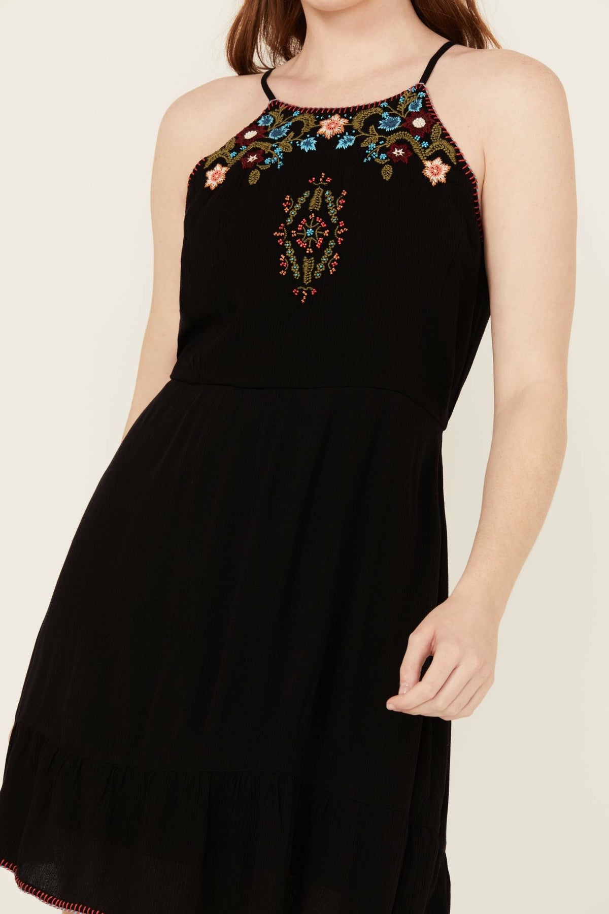 Wolfeboro Embroidered And Beaded Halter Mini Dress