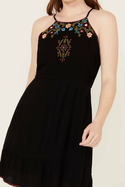 Wolfeboro Embroidered And Beaded Halter Mini Dress