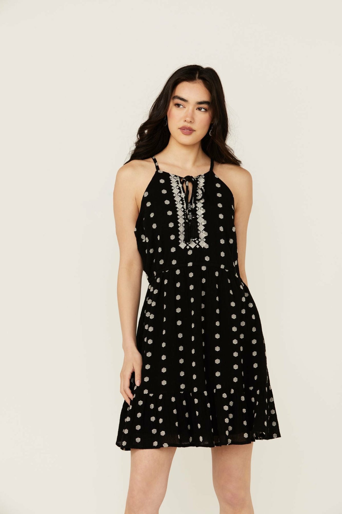 Zelida Embroidered Halter Neck Mini Dress