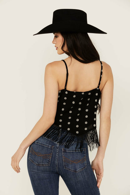 Sunnett Embroidered Fringe Hanky Hem Tank
