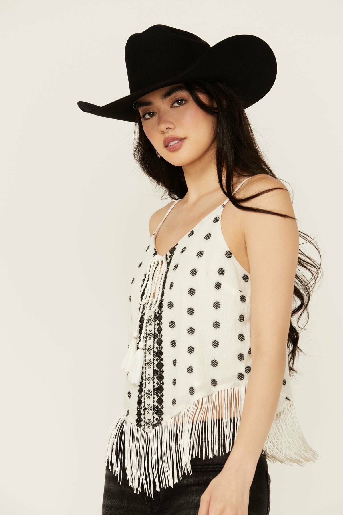 Sunnett Embroidered Fringe Hanky Hem Tank