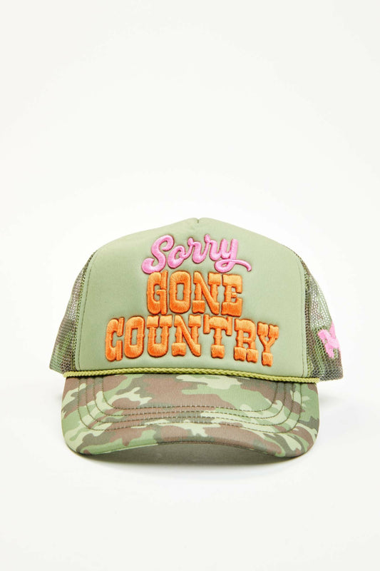 Sorry Gone Country Camo Print Ball Cap