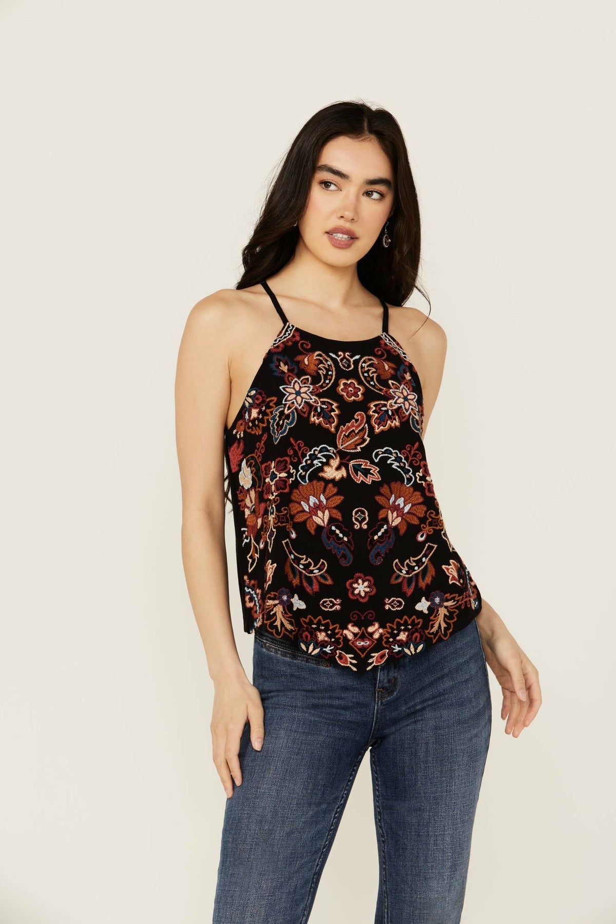 Scrolling Floral Haze Embroidered Sleeveless Top