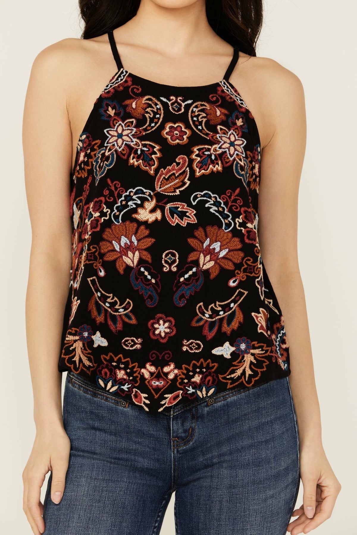 Scrolling Floral Haze Embroidered Sleeveless Top