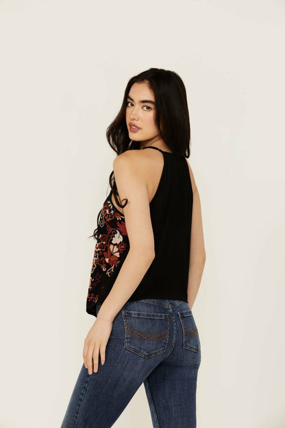 Scrolling Floral Haze Embroidered Sleeveless Top