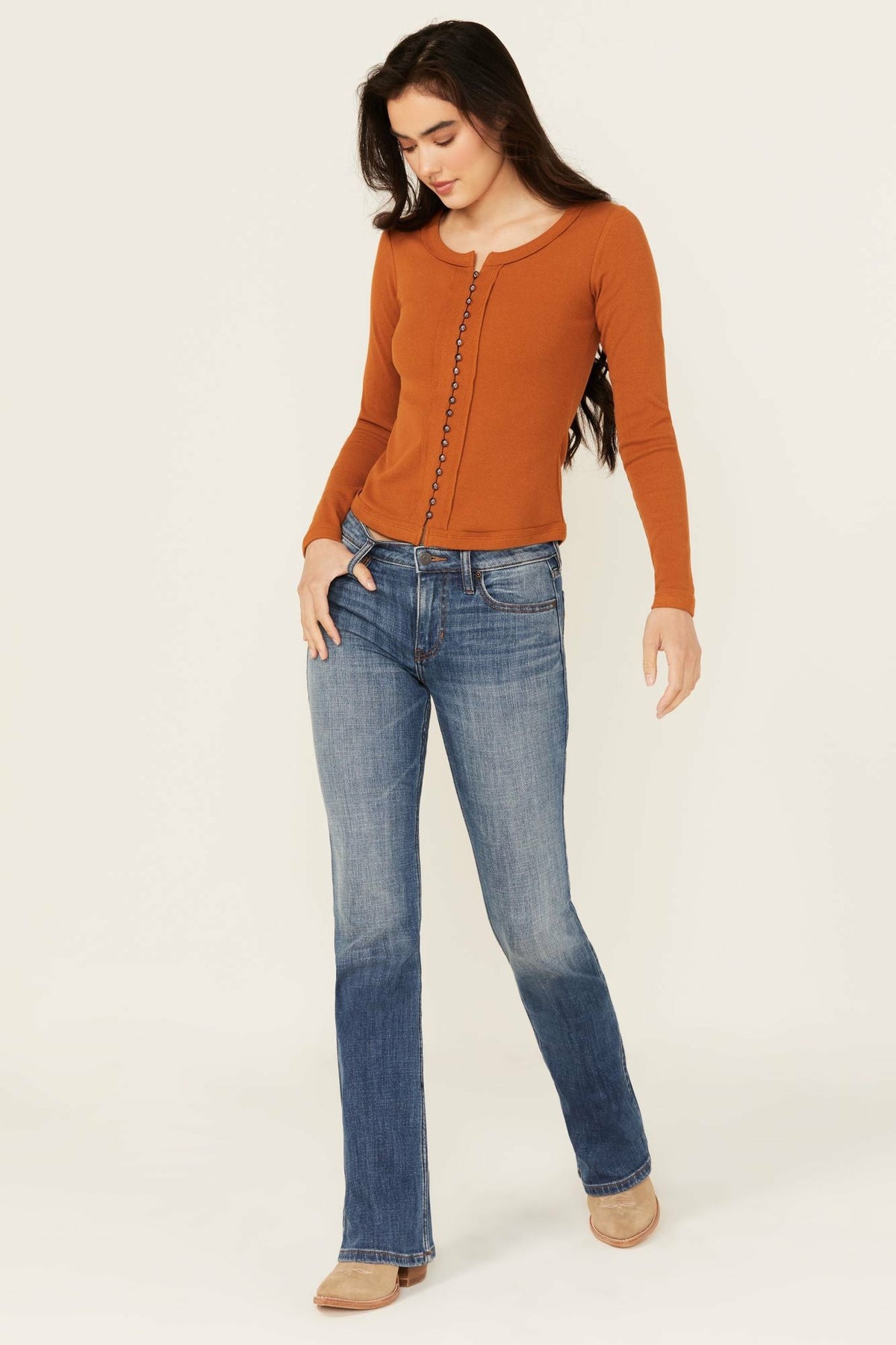 Bayside Medium Wash Mid Rise Bootcut Stretch Denim Jeans
