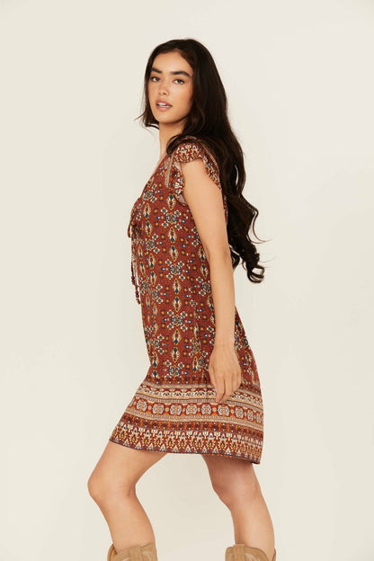 Saxony Tapestry Print Short Sleeve Mini Dress
