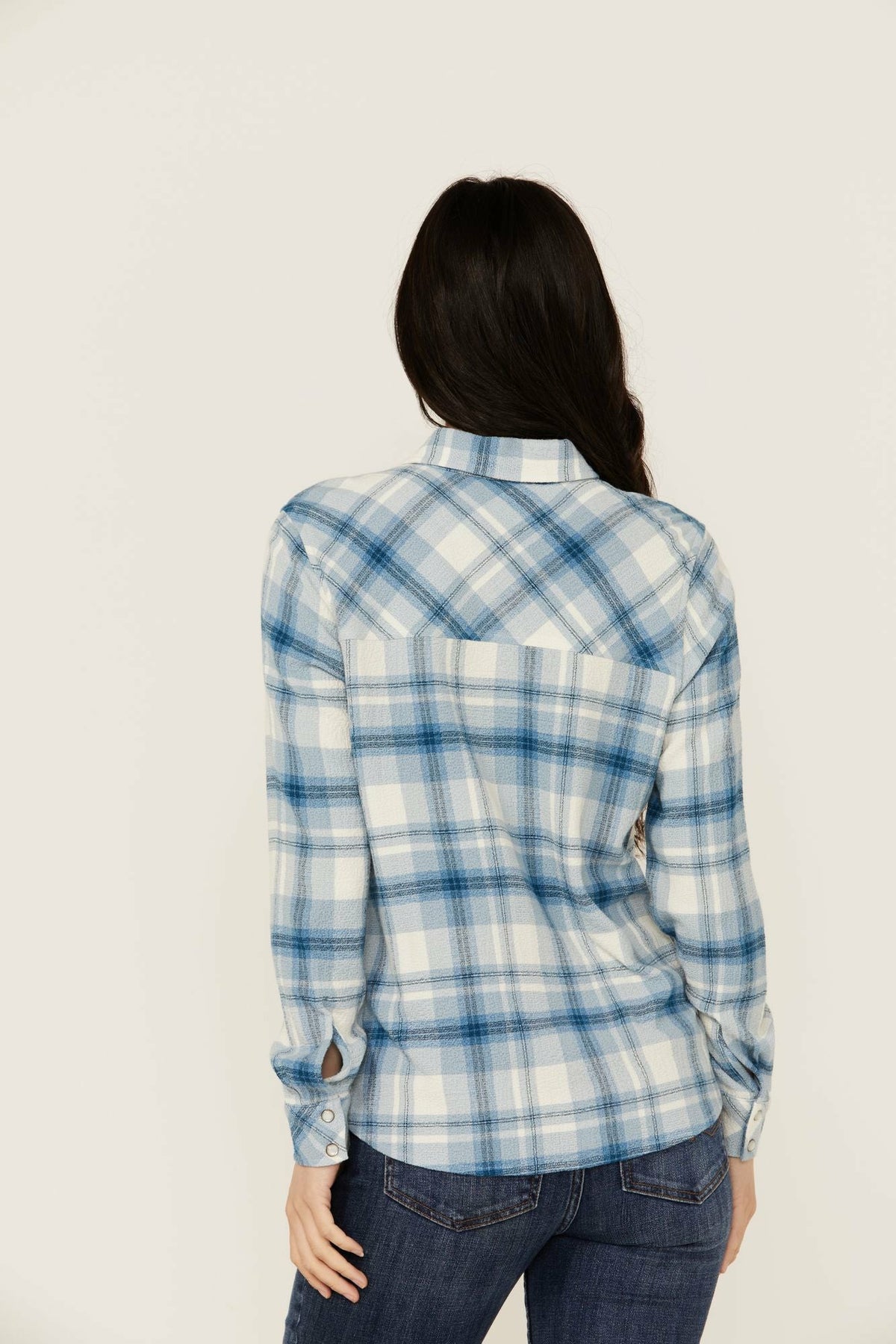Viola Featherlight Blue Plaid Print Pearl Snap Western Shirt