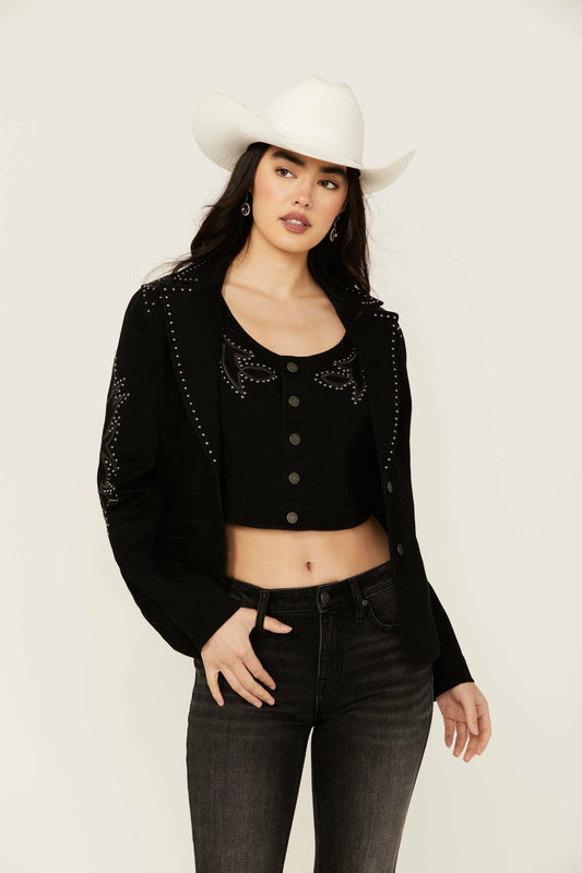Burbank Embroidered and Studded Super Stretch Blazer
