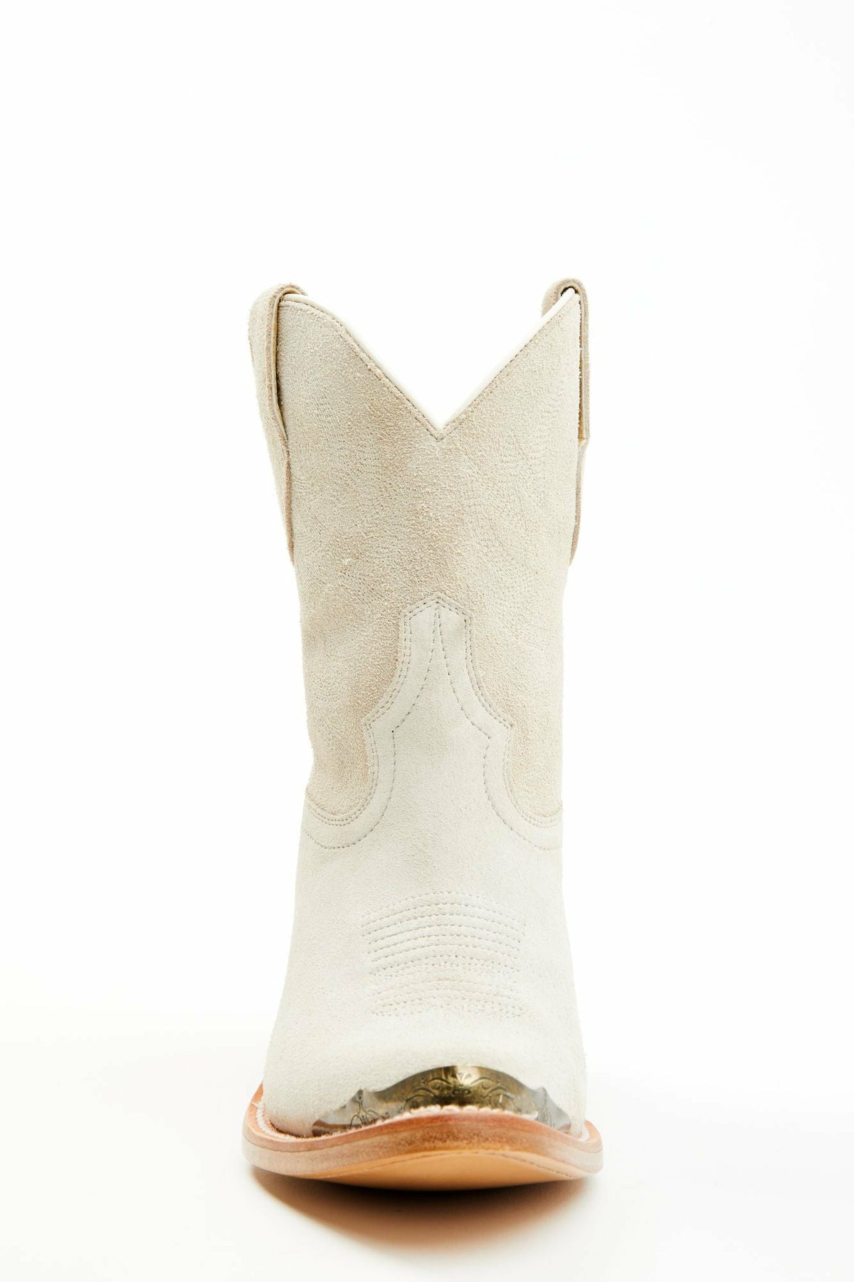 Wheels Ivory Suede Western Booties - Round Toe