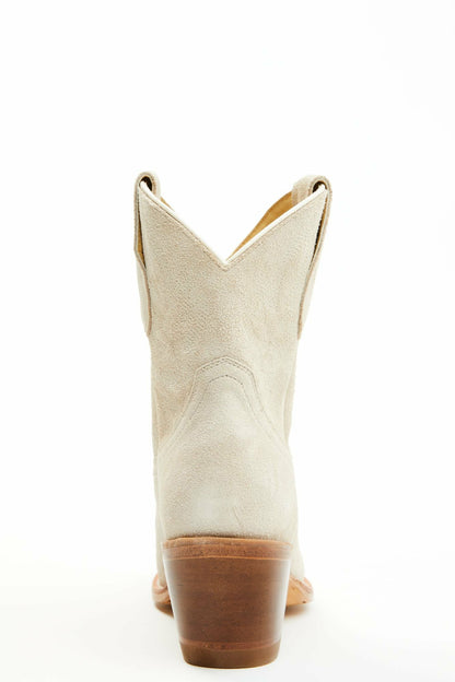 Wheels Ivory Suede Western Booties - Round Toe