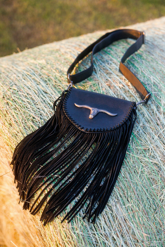 Esperanza Longhorn Leather Fringe Crossbody Bag