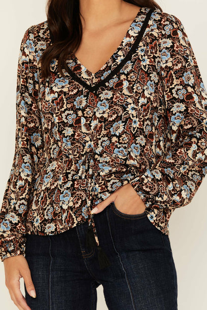 Romance Floral Print Long Sleeve Top