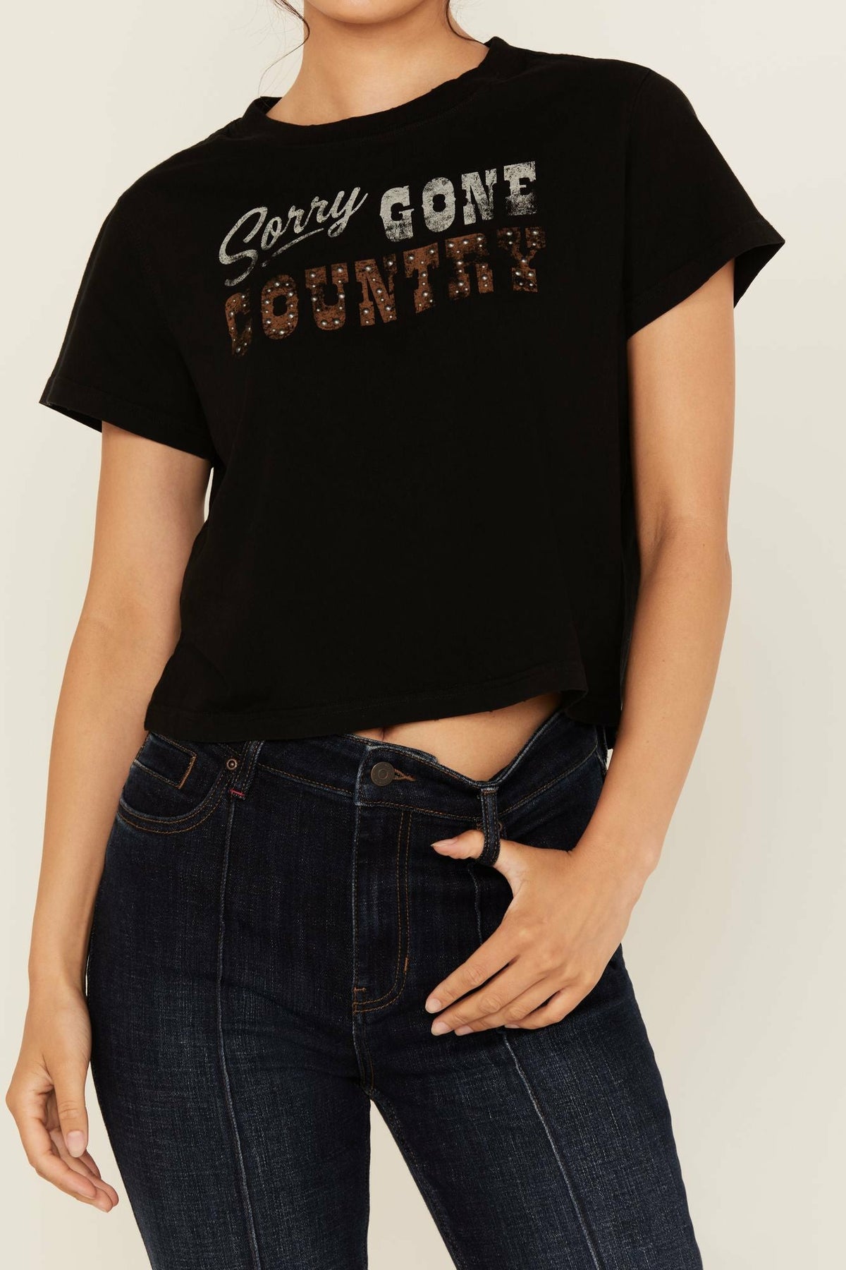 Sorry Gone Country Short Sleeve Cropped Graphic Tee